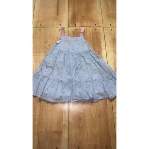 Cat & Jack Girls Star Print Blue Striped Tiered Dress Size 4T 100% Cotton